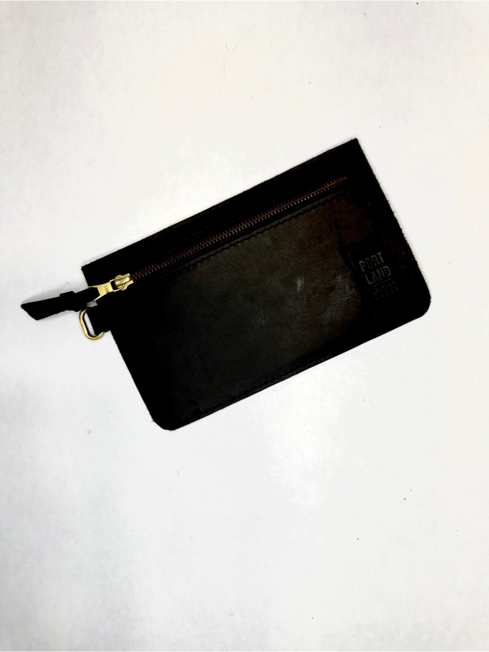 Portland Leather Goods Black Leather Zip Pouch Clutch